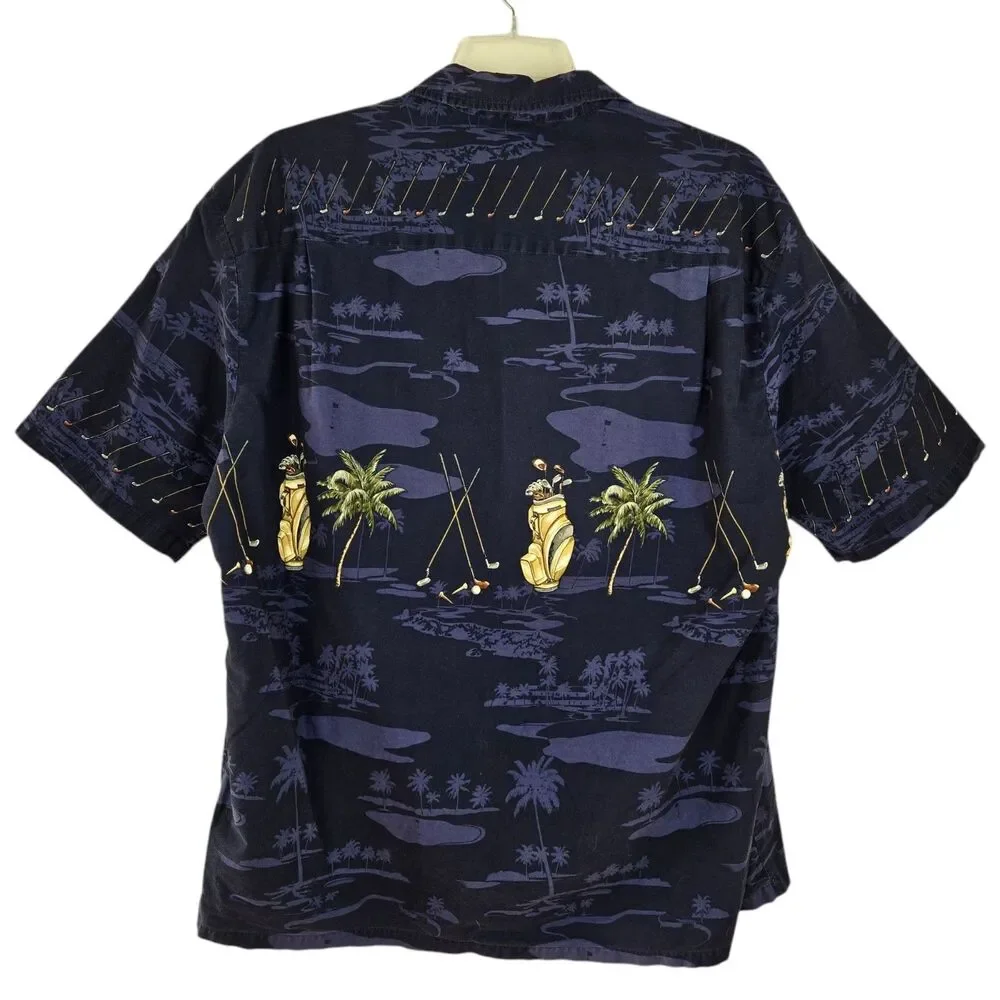 PACIFIC LEGEND Golf Club Palm Tree Hawaiian Shirt 3XL USA Made Short Sleeve